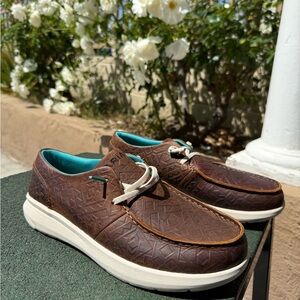 Ariat Brown Boat Shoes with Moc-Toe Stitching and Cushioned Sole